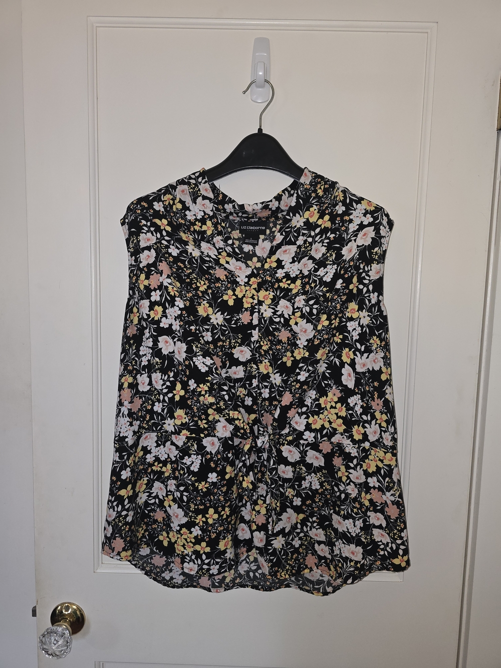 Liz Claiborne Black Floral Tie-Front Camisole with Yellow & Pink Blooms L